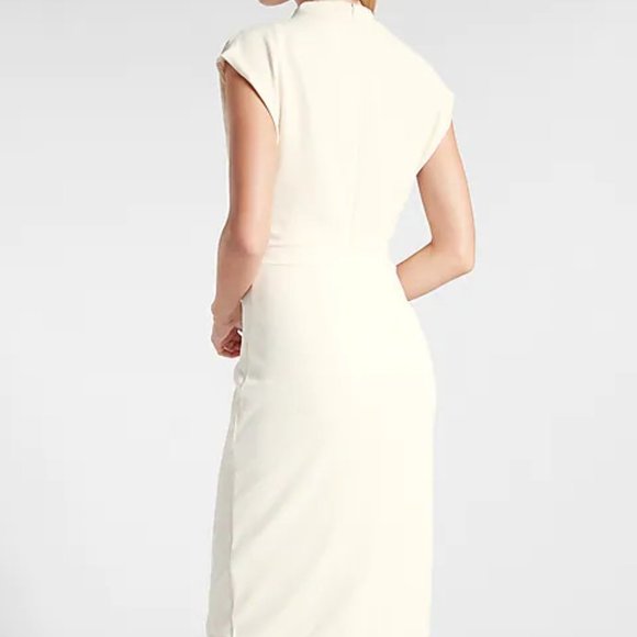 Express Ivory Draped Mock Neck Midi Sheath Dress - Picture 1 of 6